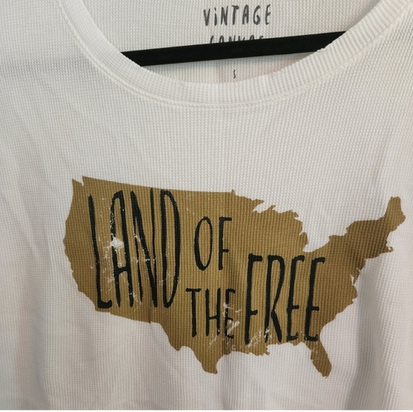 Vintage Canvas small Land of the Free waffle knit short sleeve crop top - Picture 3 of 7